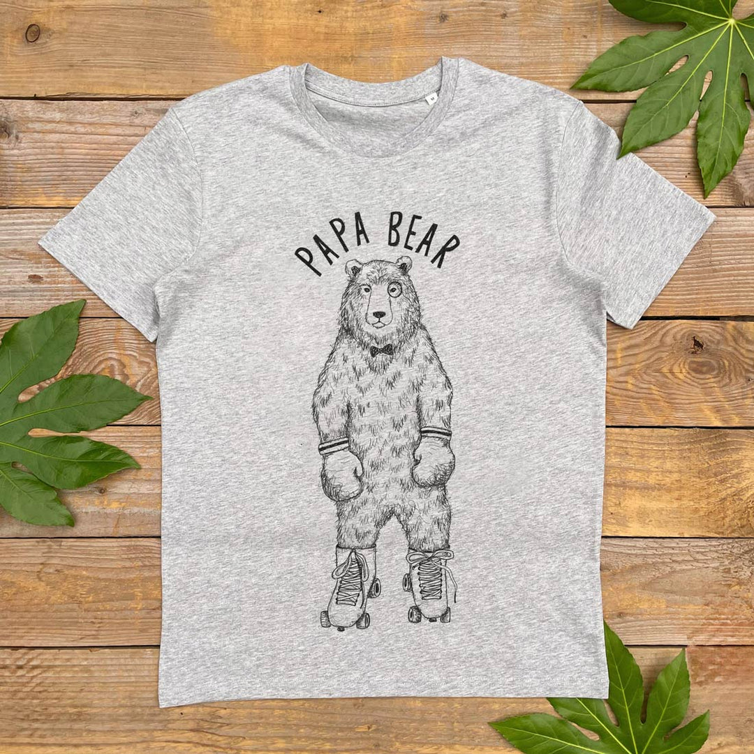 grey tshirt with bear and papa bedar text