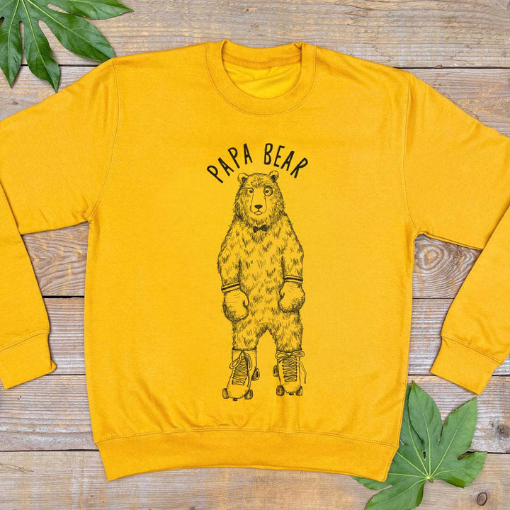 mens jumper with bear on skates and papa bear text