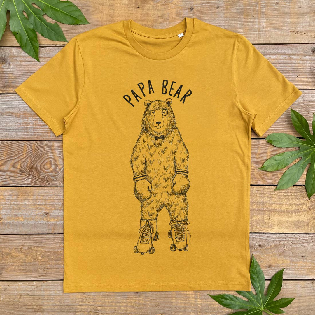 mustard tshirt with bear and papa bear text