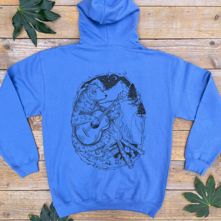 blue hoodie with bear playing guitar