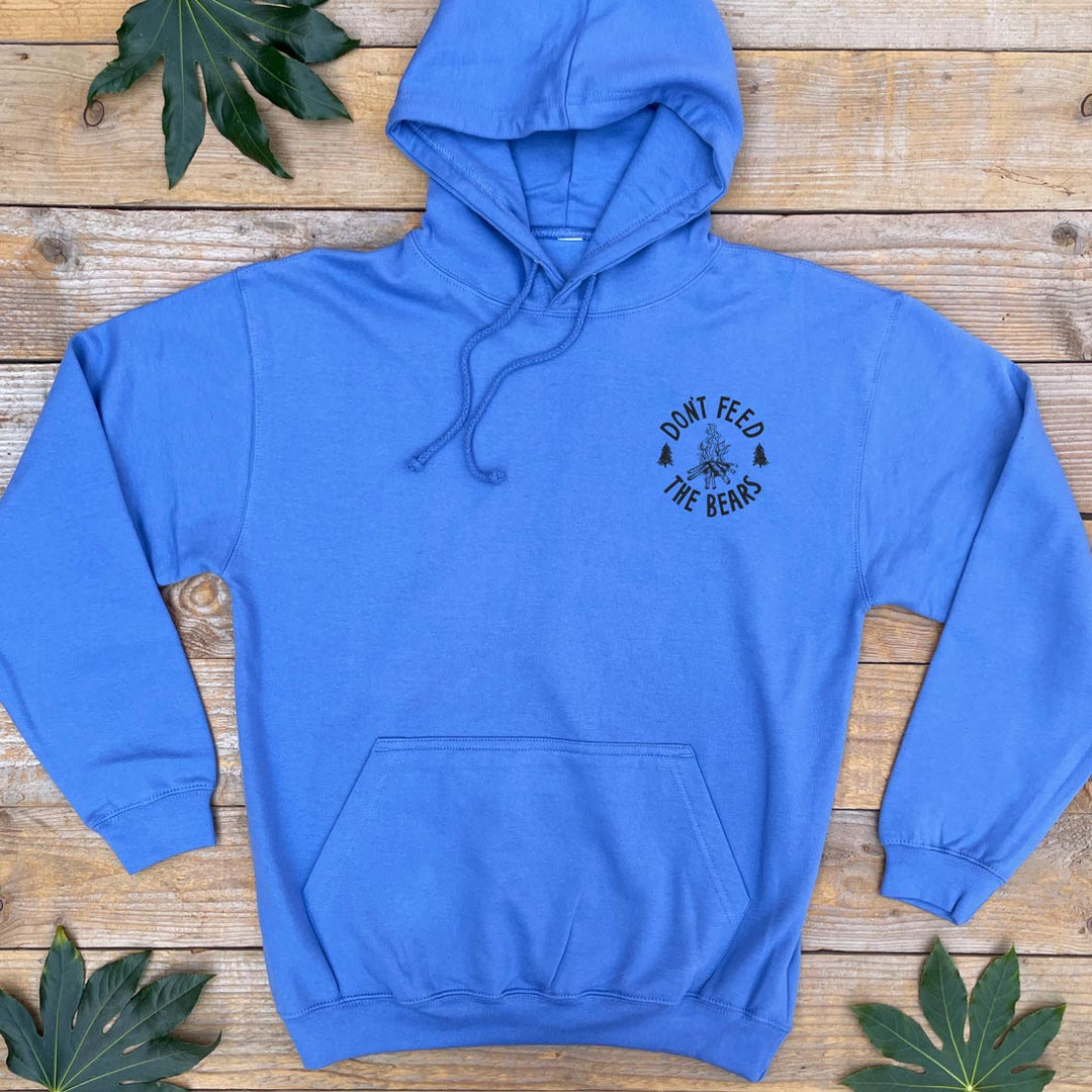 blue hoodie with campfire logo