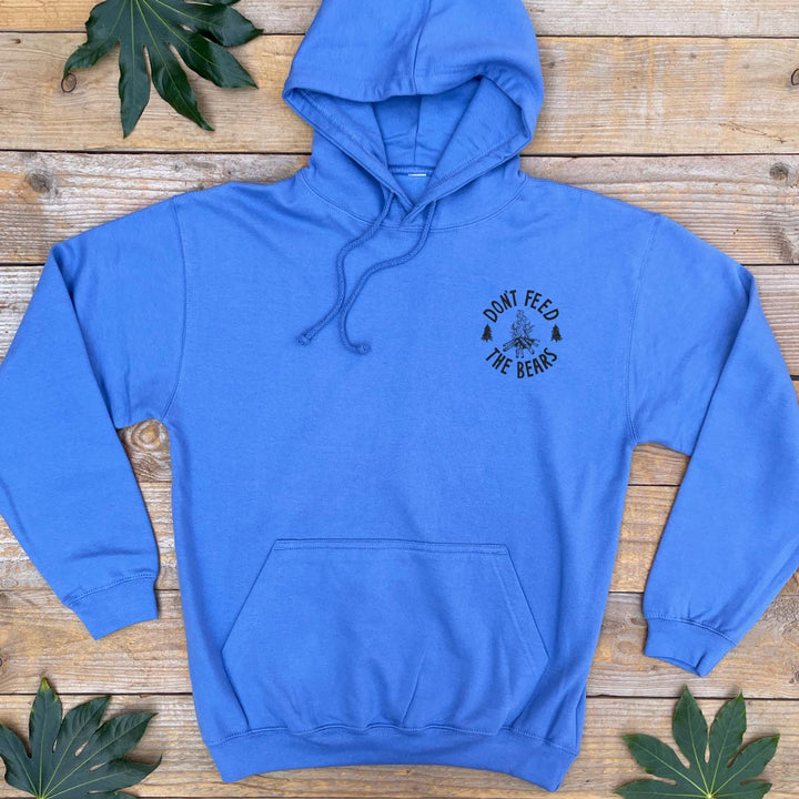 blue hoodie with campfire logo