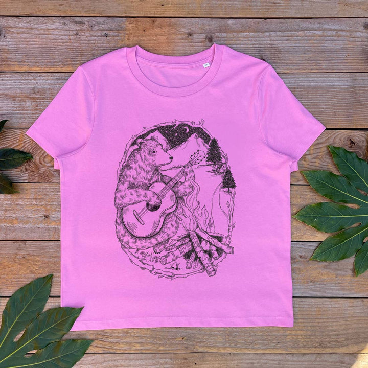 pink tee with bear and guitar
