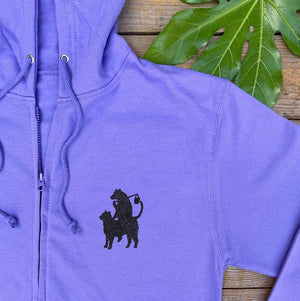 cat and bear pocket print purple hoodie