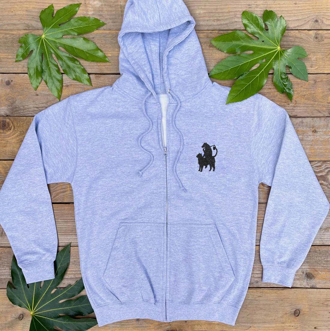 cat and bear pocket print grey hoodie