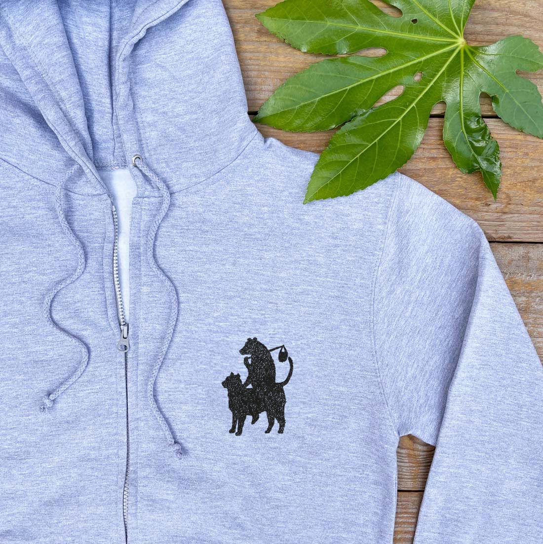 cat and bear pocket print grey hoodie