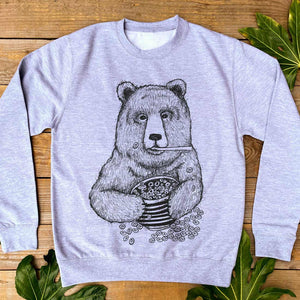 bear eating cereals mens jumper grey