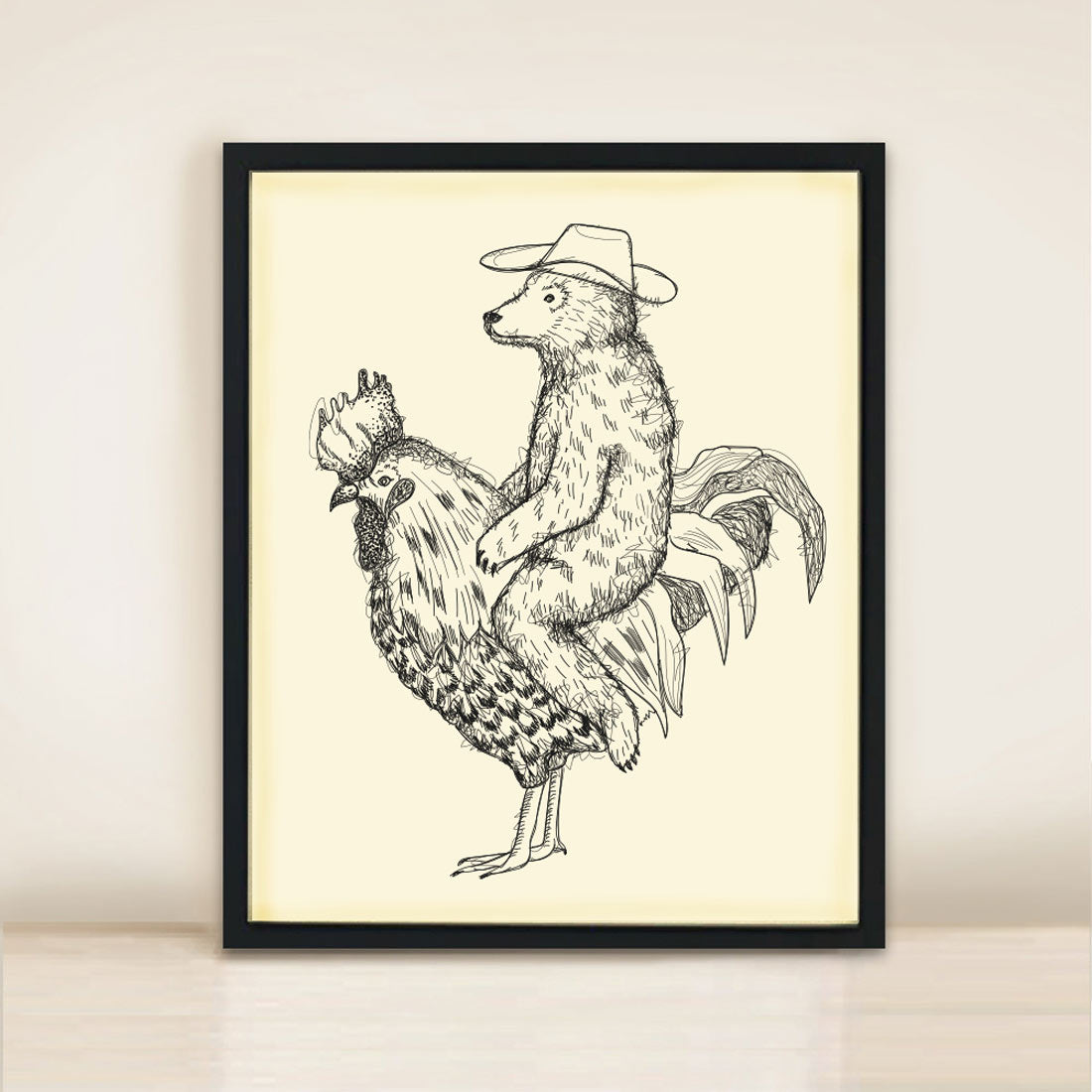 Cockerel and Bear Poster Print A3