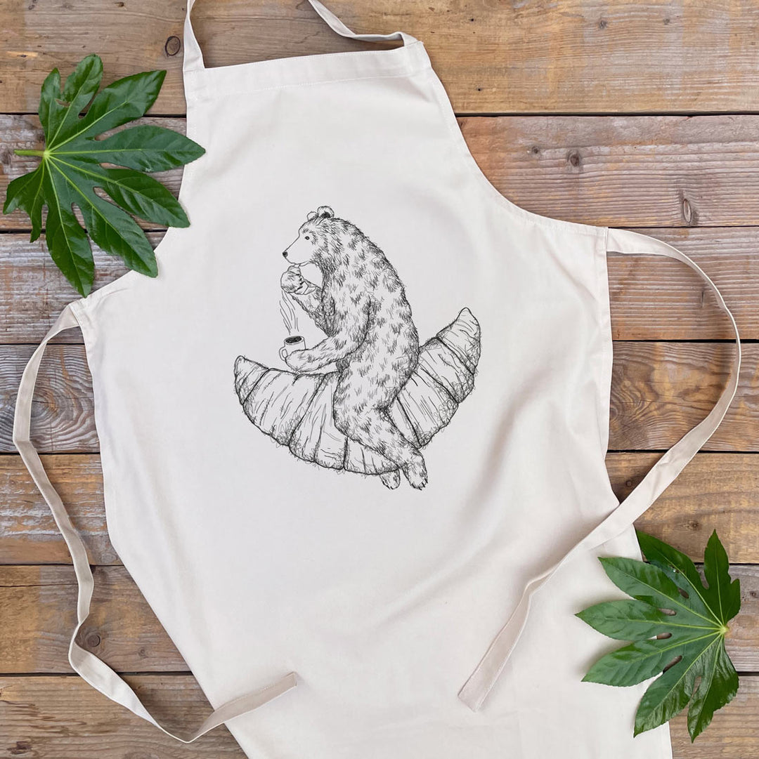 apron with bear and croissants design