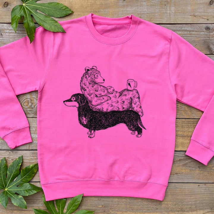bear and dachshund pink sweater