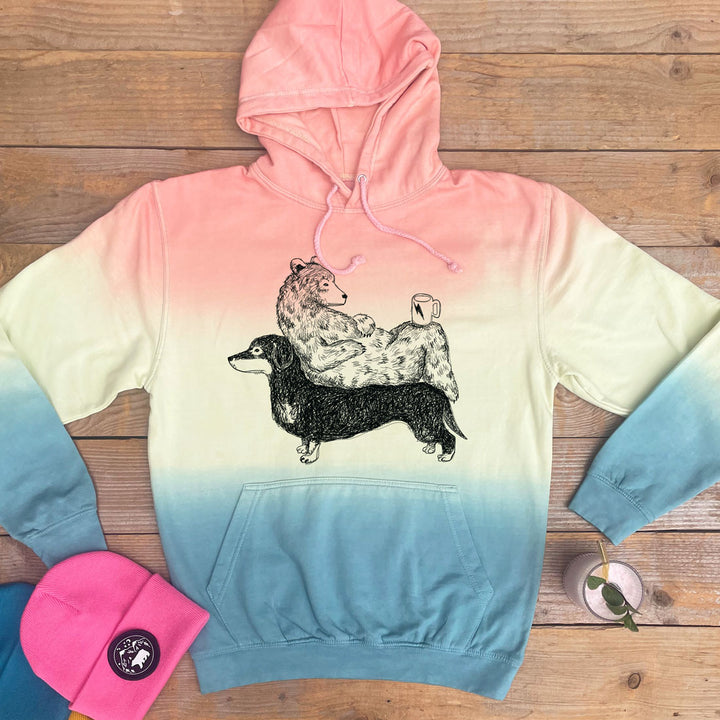 bear and dachshund pastel hoodie
