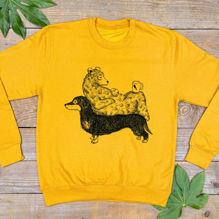bear and dachshund mustard jumper