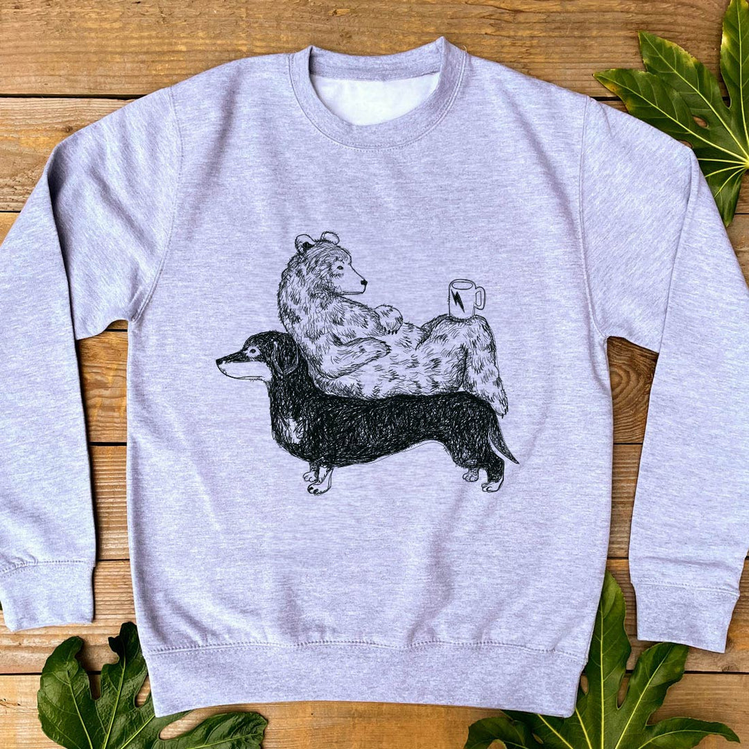 bear and dachshund grey jumper