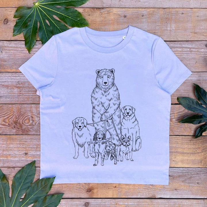 lilac tshirt with bear walking dogs print