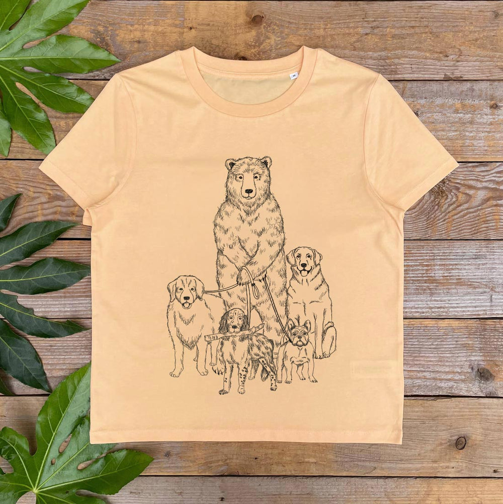 bear walking lots of dogs printed tshirt