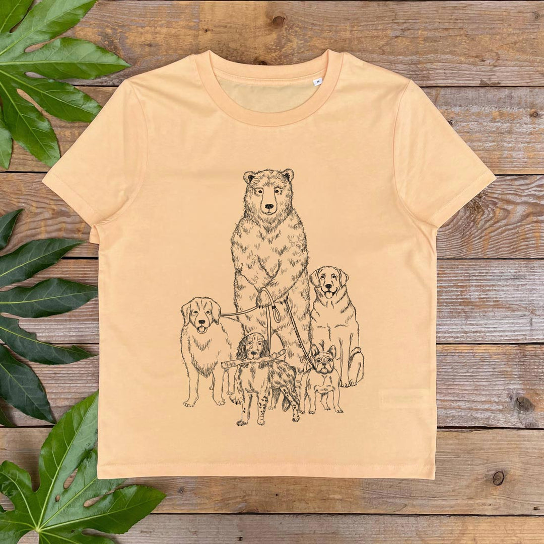 bear walking lots of dogs printed tshirt