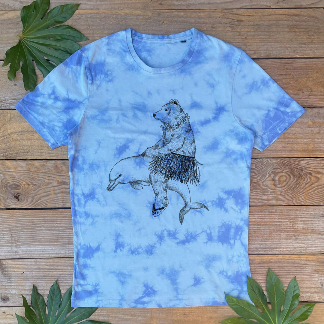 dolphin and bear blue tie dye tee