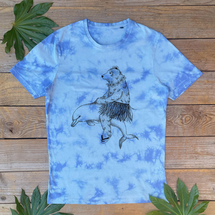 dolphin and bear blue tie dye tee