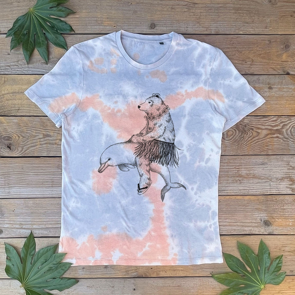 dolphin and bear tie dye tee