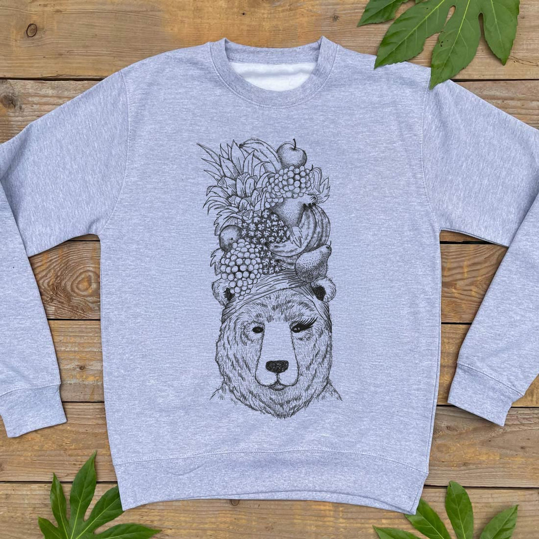 bear and fruit grey jumper