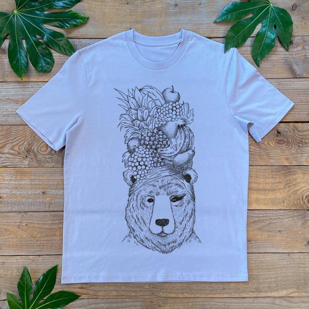 bear and fruit hat lilac tee