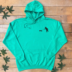 bear walking a dog hoodie green