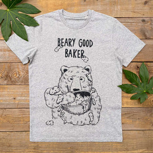 baking bear tshirt with text, beary good baker tshirt