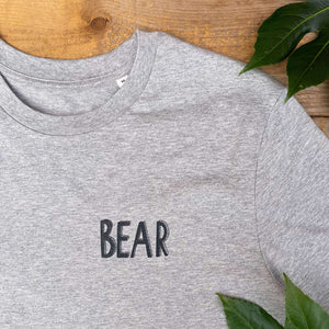 grey tee with bear text print