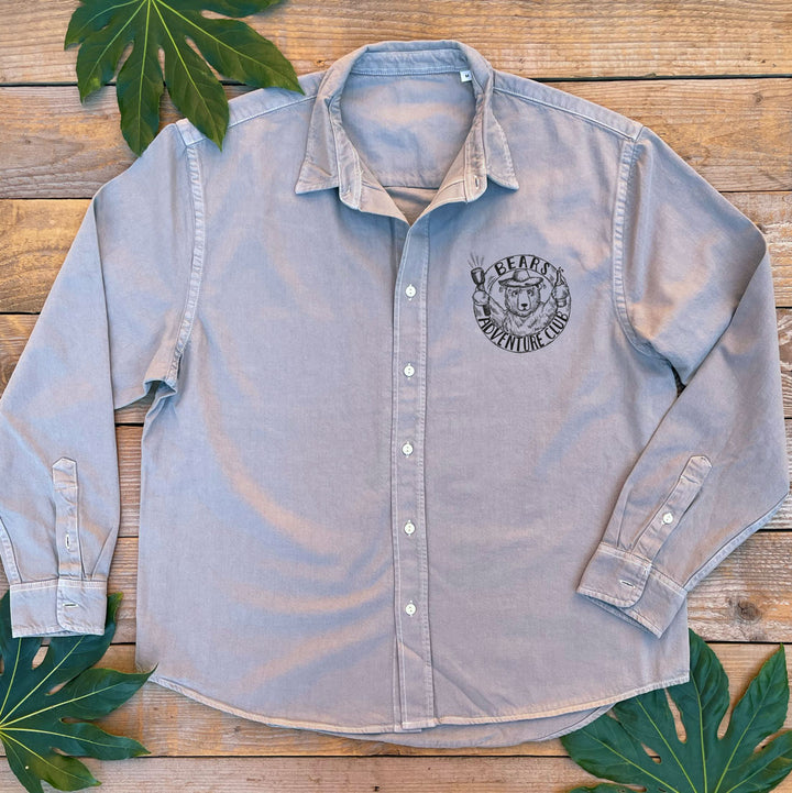 mens long sleeved grey shirt with bears adventure club design