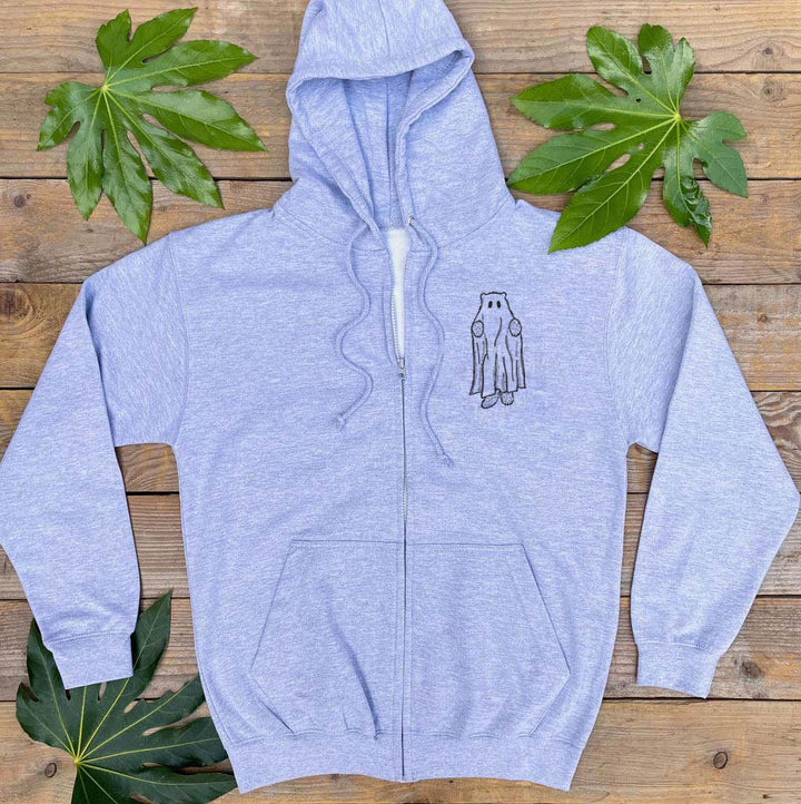 Grey Hoodie With Ghost Bear Graphic print