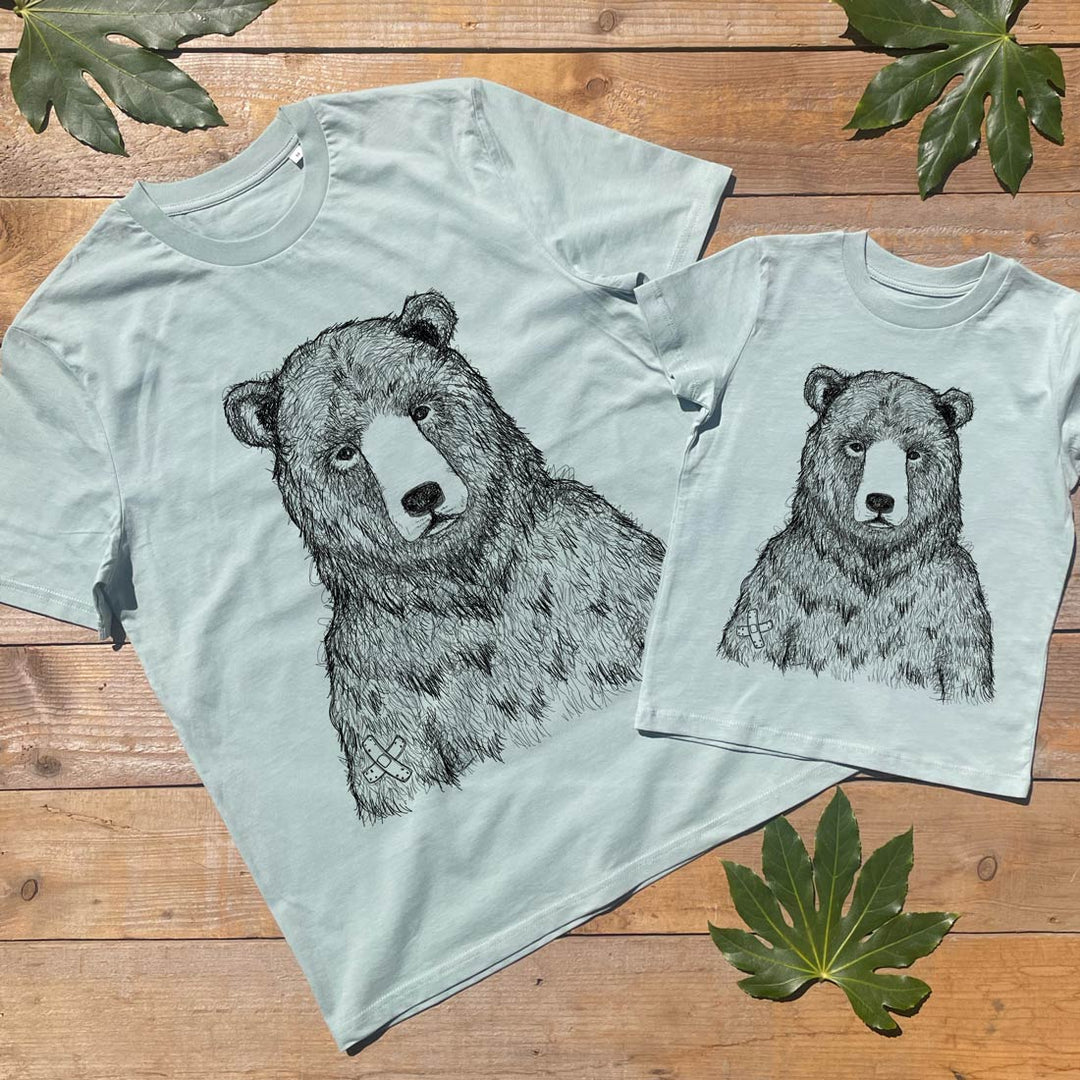 father and child bear print tshirt set
