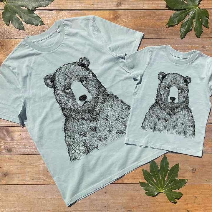 father and child bear print tshirt set