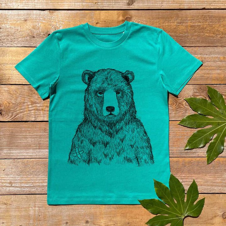 kids green tee with bear print