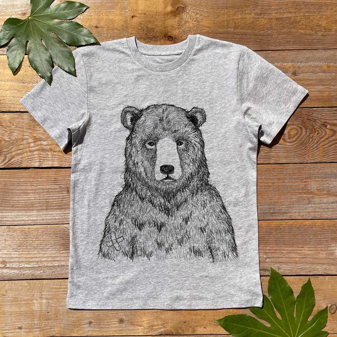 grey kids tee with bear design