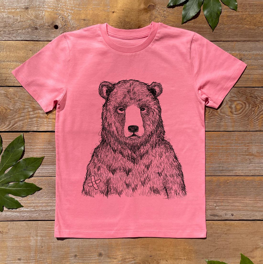 pink kids t-shirt with bear design