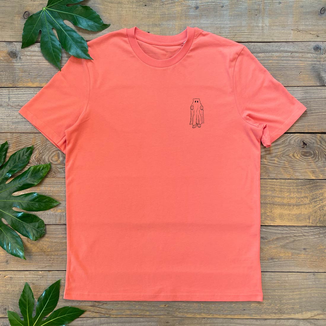 orange tshirt with ghost bear design