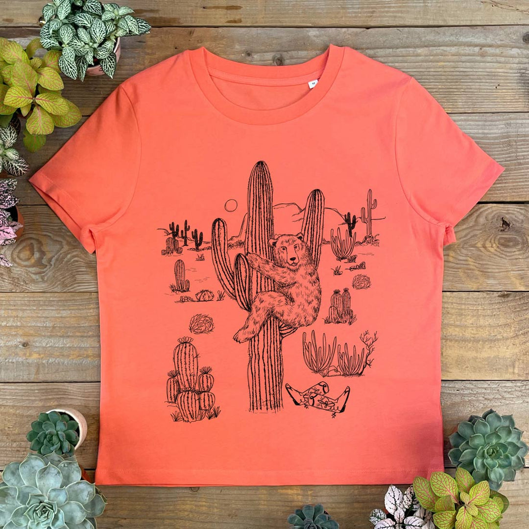 bear climbing cactus tshirt