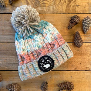 chunky bobble hat with bear patch ice cream colour