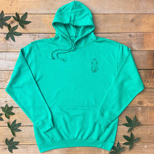 green hoodie with bear ghost design