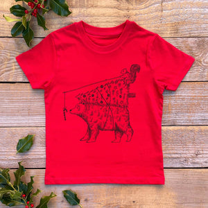 kids red christmas tree and bear tshirt
