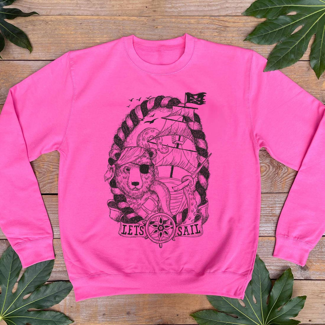 pink jumper with bear and pirate design