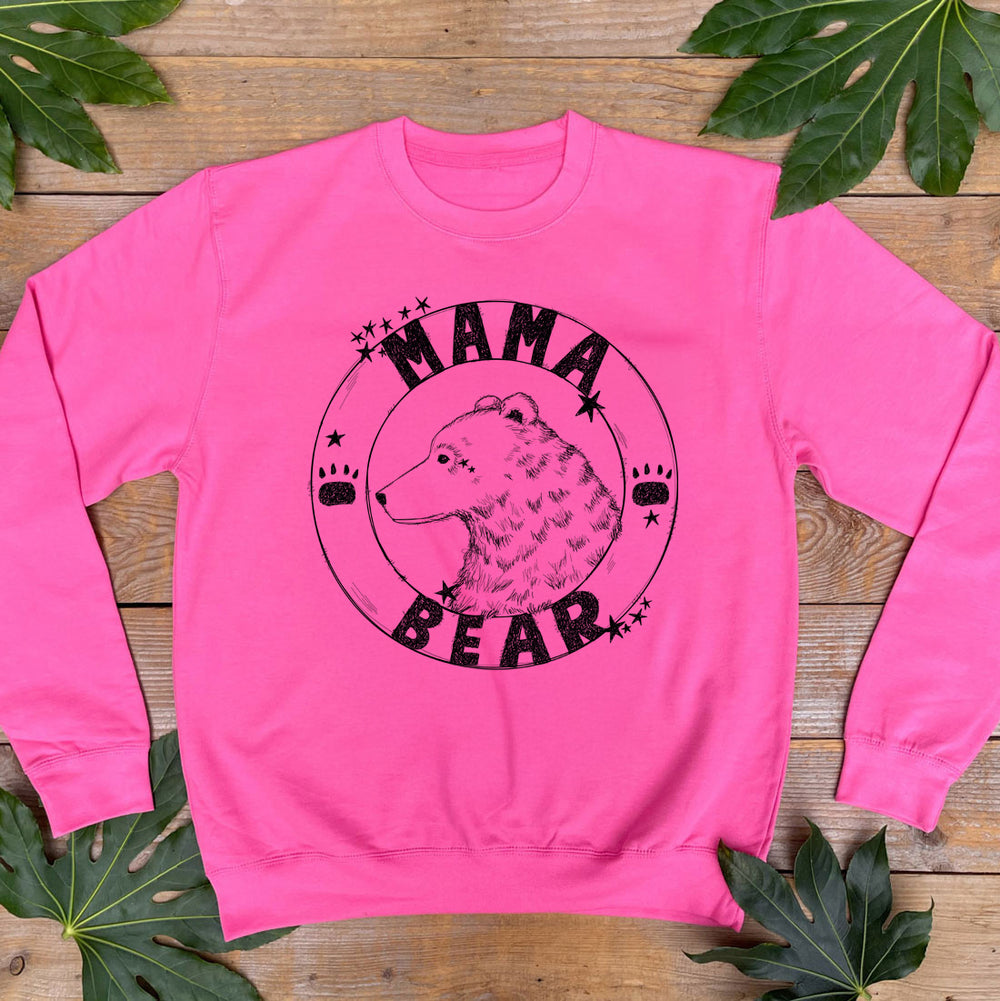 Pink sweatshirt with mama bear print on front