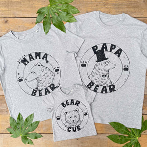 mama papa and bear cub tshirt set