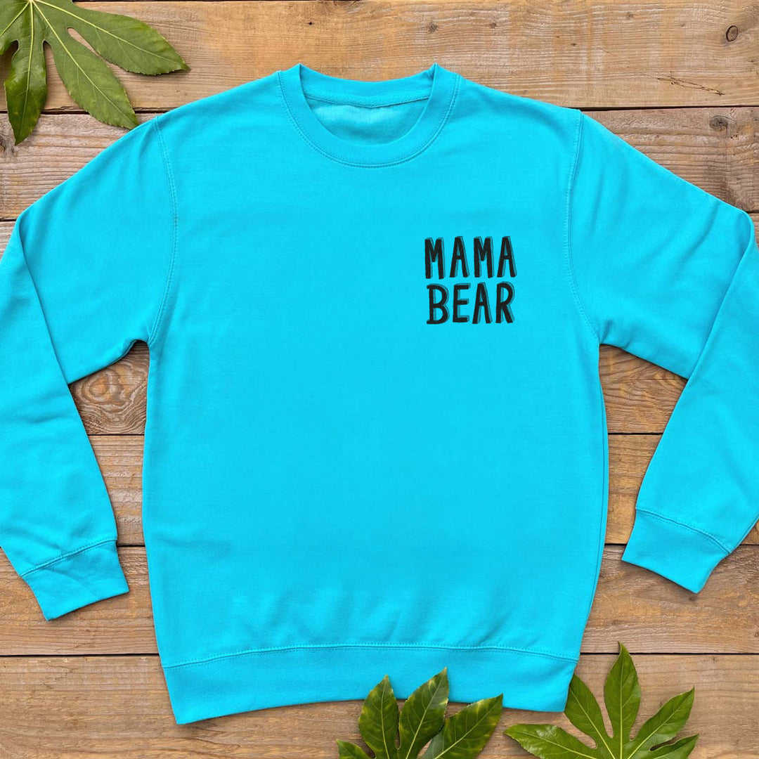 blue womens jumper with mama bear design