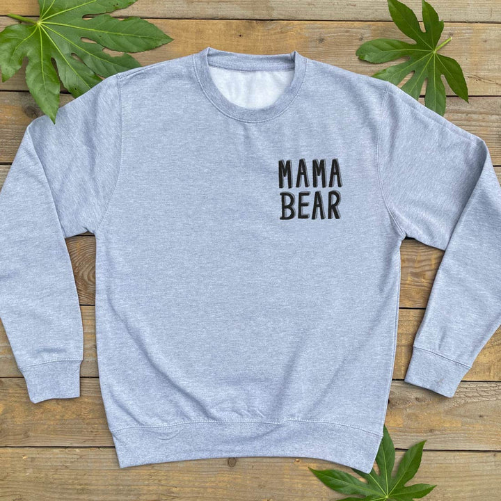 grey jumper with mama bear text design