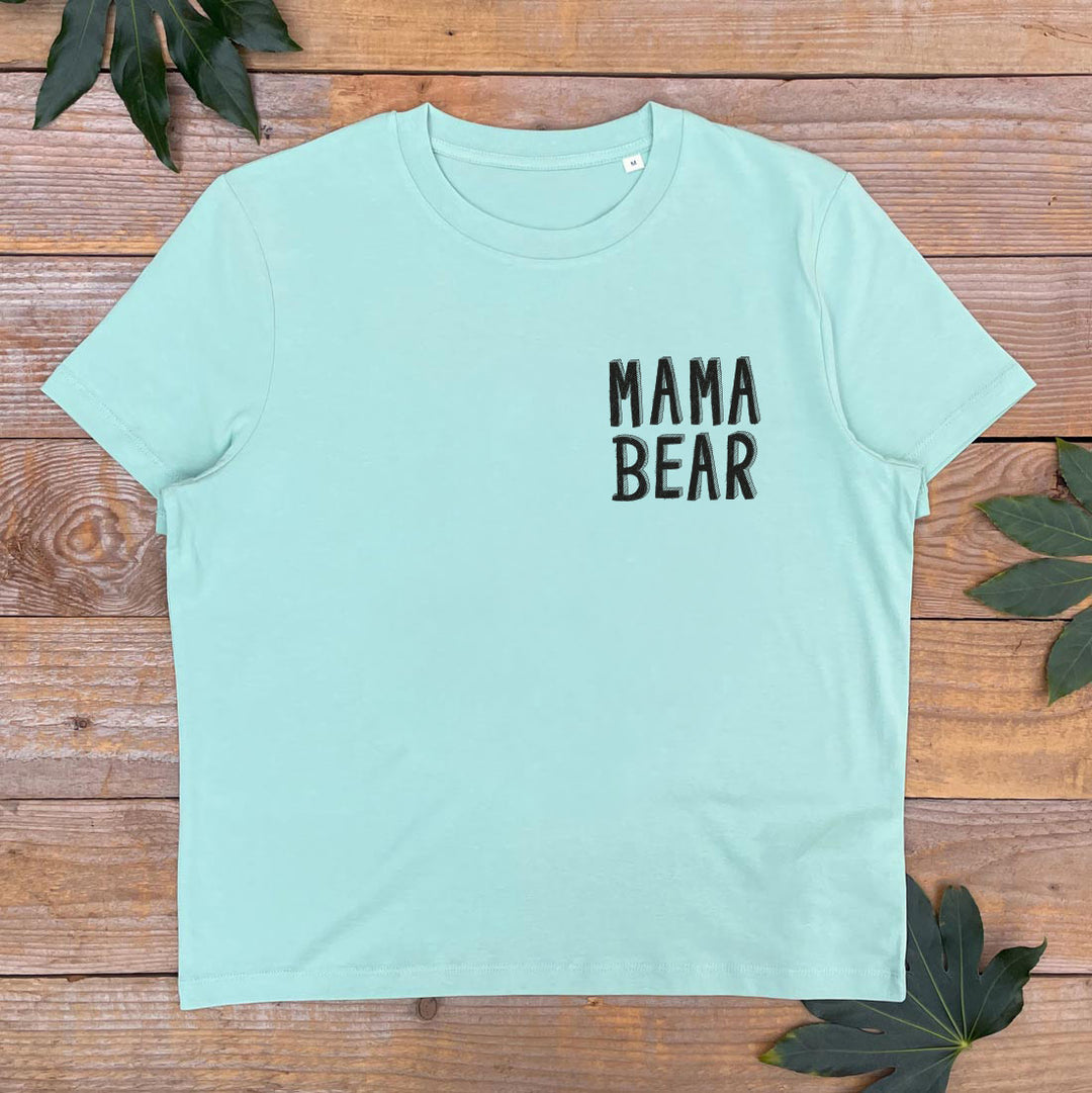 mint colour tshirt with mama bear text design