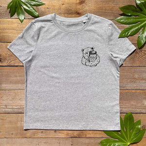 grey tee with bear holding mayo jar