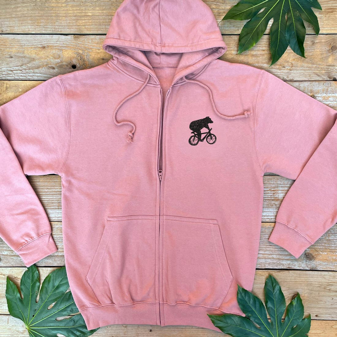 DUSKY PINK HOODIE IWTH BEAR AND BIKE PRINT