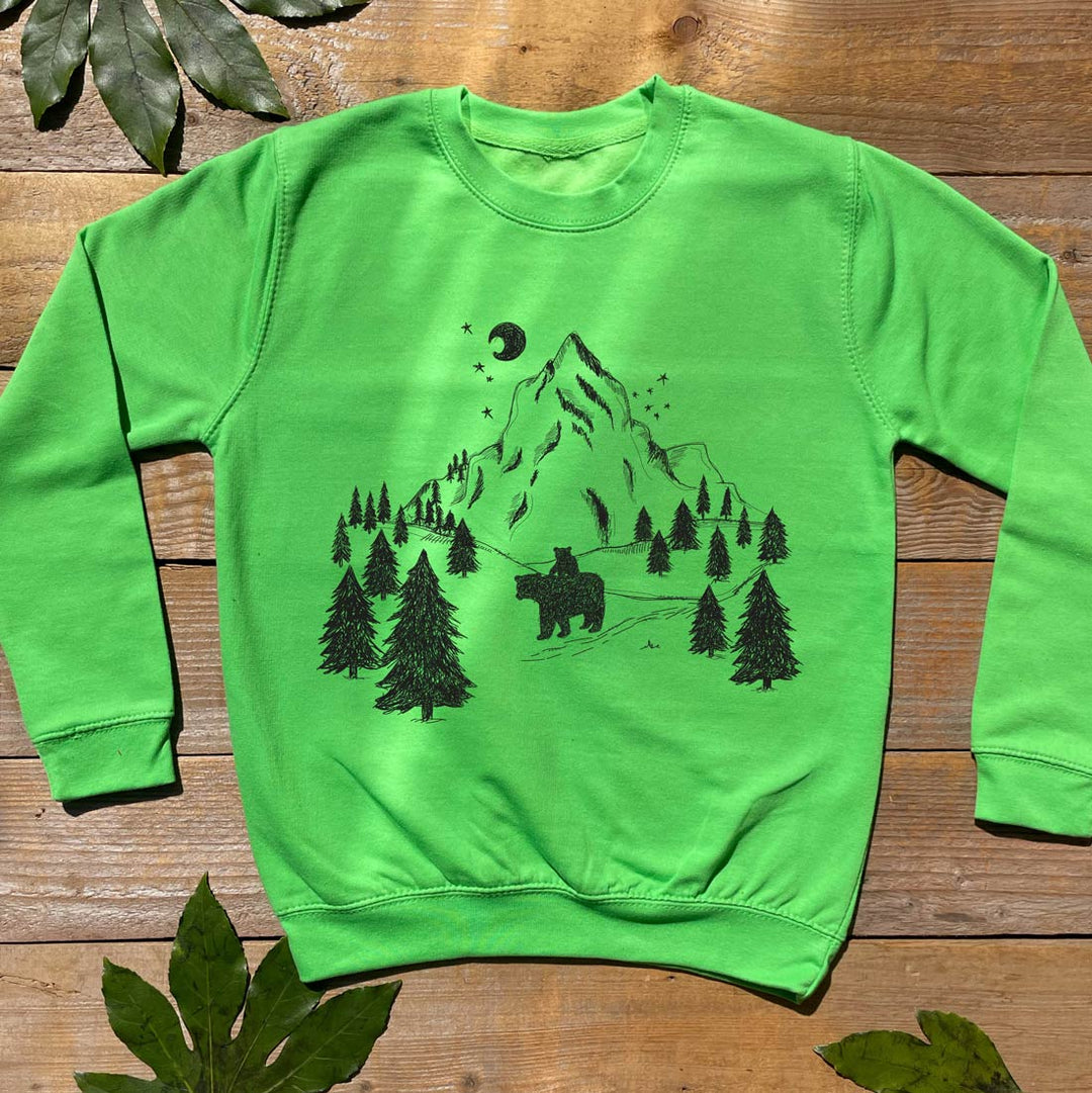 green kids jumper with bear design