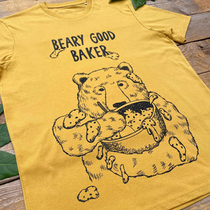 baking bear tshirt with text, beary good baker tshirt